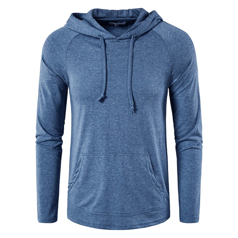 SIR7 Men's Gym Workout Active Long Sleeve Pullover Lightweight Hoodie Casual Hooded Sweatshirts(Light Blue X-Large) - Image 2